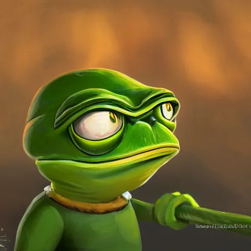 Prompt: Pepe the frog warrior character in Vasya Lozhkin artist style, HD , 4K, oil on canvas, sharp focus, cinematic composition, dramatic pose, hyper detailed