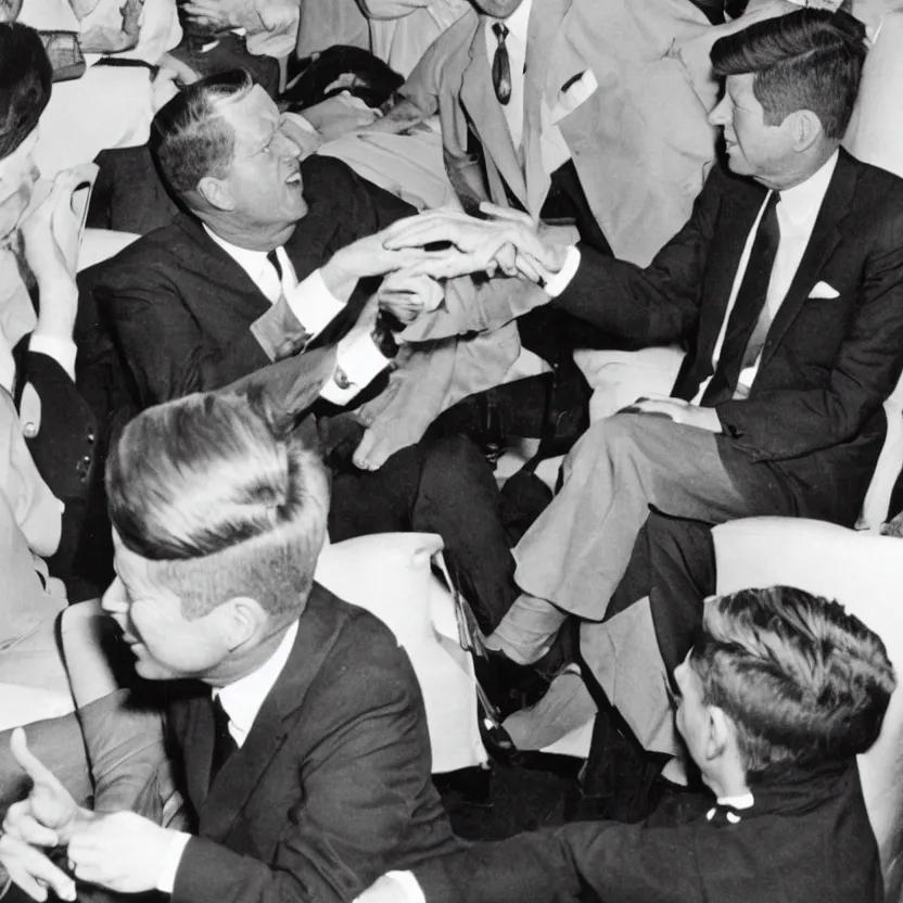 Prompt: vintage photo of president kennedy meeting with a lizard person