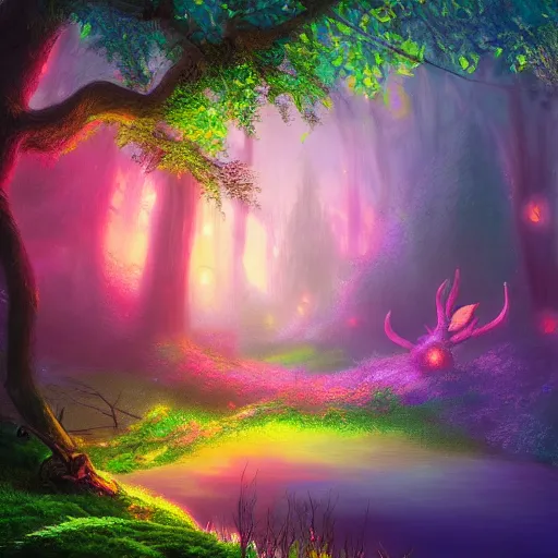 Image similar to enchanted magical forest on magical colorful fire , digital painting , digital art , artstation , devian art , 4k , HD