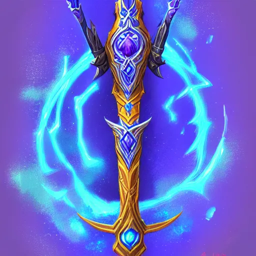 Image similar to bright weapon of warcraft blizzard wizard staff art, a spiral magical wizard staff. bright art masterpiece artstation. 8k, sharp high quality illustration in style of Jose Daniel Cabrera Pena and Leonid Kozienko, blue colored theme, concept art by Tooth Wu,