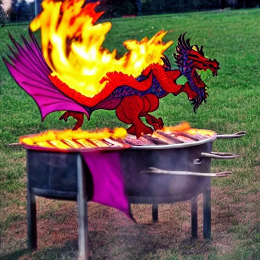 Prompt: A dragon made out of asparagus flying towards a grill that looks like a castle sunset anime colorful