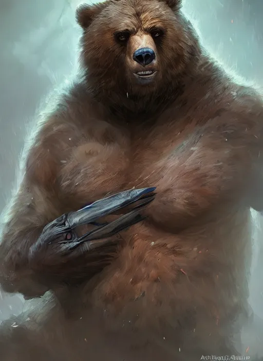 Image similar to werebear, d & d, fantasy, portrait, highly detailed, digital painting, trending on artstation, concept art, sharp focus, illustration, art by artgerm and greg rutkowski and magali villeneuve