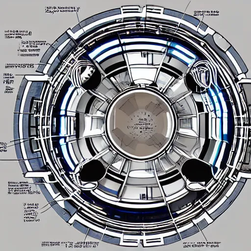 Image similar to the blueprints of a fusion reactor engine, highly detailed