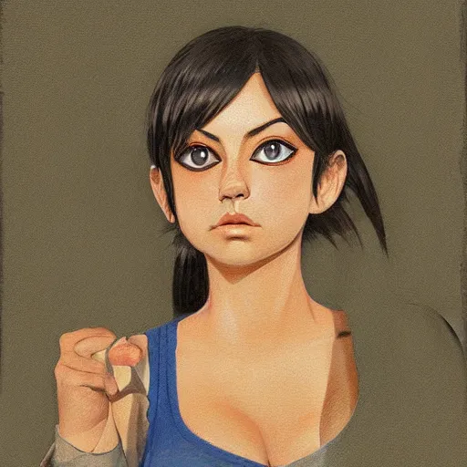 Image similar to anime mila kunis by by Hasui Kawase by Richard Schmid