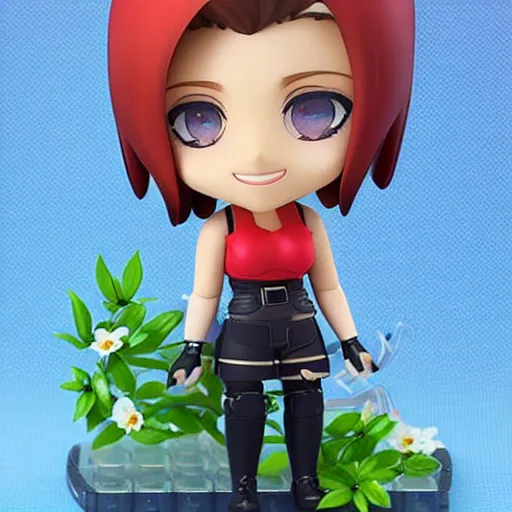 Prompt: scarlett johansson as nendoroid!, background flowers, kodak film