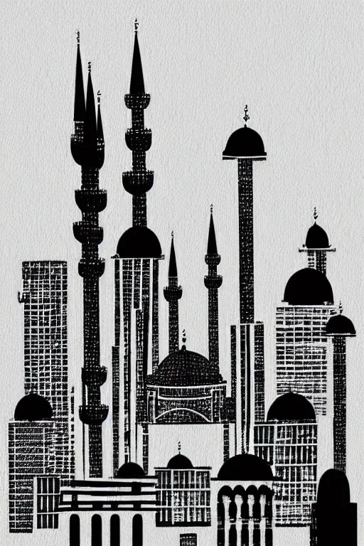 Image similar to minimalist splash ink art of cityscape istanbul