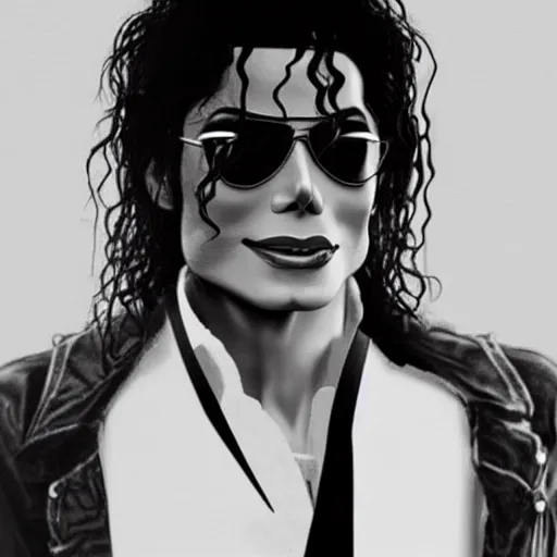 Image similar to Michael Jackson morphed with gigachad, Black and white