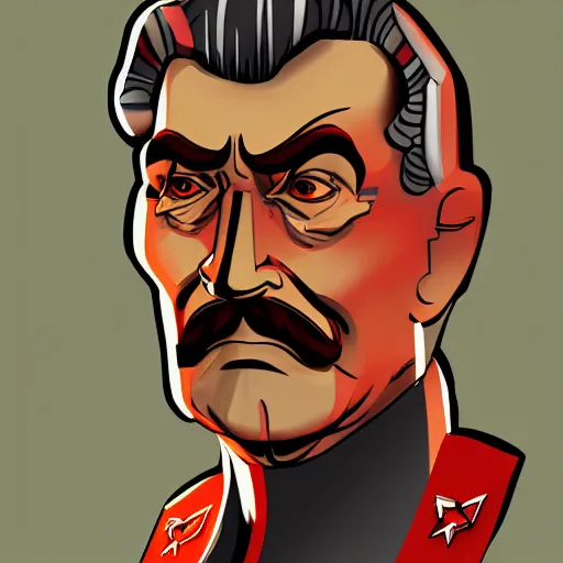 Image similar to cyberpunk joseph stalin as the leader of a futuristic communist society, cybernetics, sharp lines, digital, artstation, colored in