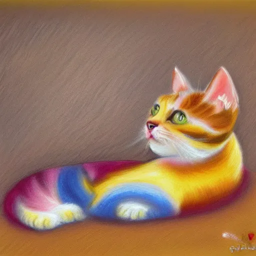 Prompt: happy cat using pastel painting