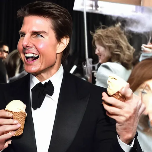 Prompt: Tom Cruise eating ice cream screaming