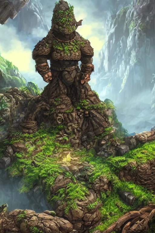 Image similar to zelda fantasy art giant golem troll wood rock greeble gemstone, global illumination ray tracing hdr fanart arstation by sung choi and eric pfeiffer and gabriel garza and casper konefal