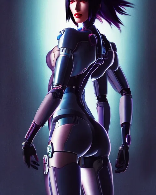 Image similar to still portrait photo of megan fox as the major ghost in the shell as cyborg woman by pixar, by weta, wlop, ilya kuvshinov, rossdraws, artgerm, maxim cover, latex, sweaty, iridescent, bright morning, anime, liosh, mucha