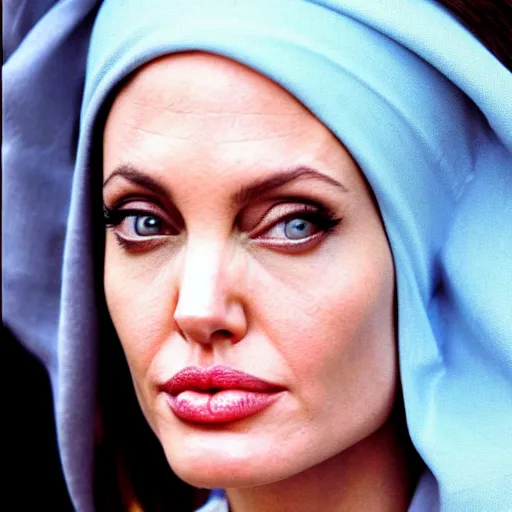 Image similar to a beautiful portrait photo of angelina jolie as the girl with a pearl earring