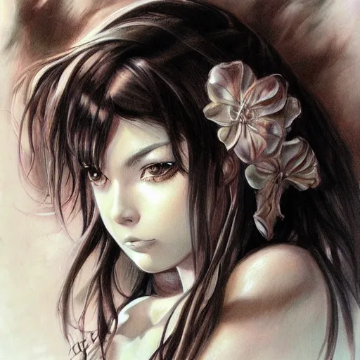 Image similar to pencil art, detailed portrait of anime girl, intricate, hyper detailed, realistic, oil painting, by julie bell, frank frazetta, cinematic lighting