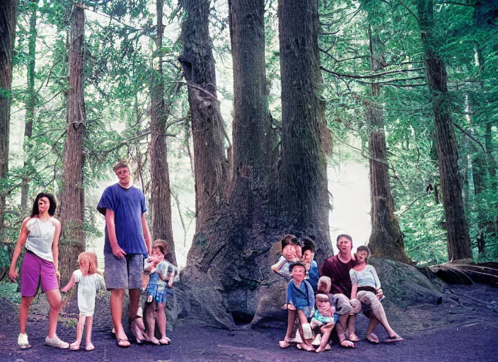 Prompt: photo of the family vacation in most liminal space in the world, fujifilm velvia 5 0, color photography, sigma 2 8 mm