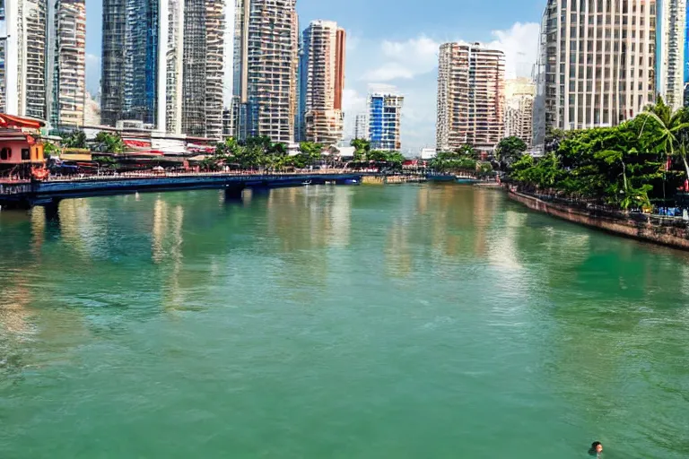 Prompt: photo of a very clean pasig river in the philippines with crystal clear blue water like boracay, high definition, tourism media