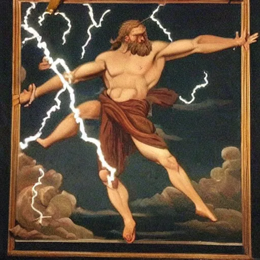 Prompt: zeus throwing lightning bolts