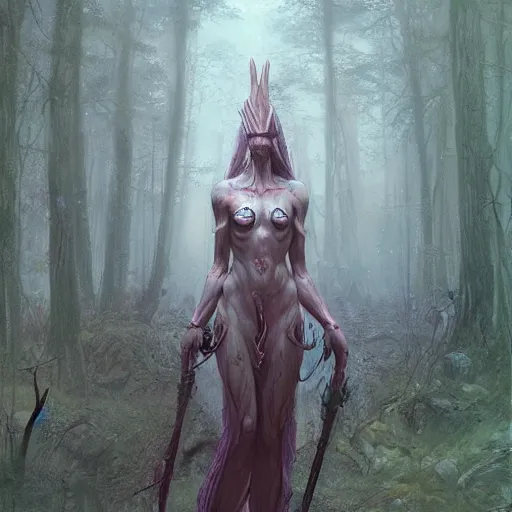 Image similar to A goddess of the forest, trending on Artstation, Greg Rutkowski, Wayne Barlowe