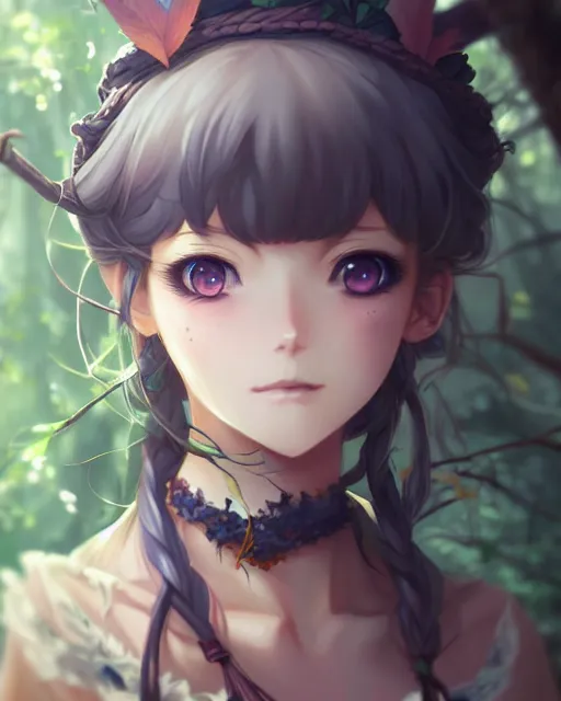 Image similar to character concept art of an anime forest witch | | cute - fine - face, pretty face, realistic shaded perfect face, fine details by stanley artgerm lau, wlop, rossdraws, james jean, andrei riabovitchev, marc simonetti, and sakimichan, tranding on artstation