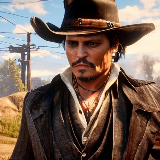 Prompt: johnny depp holding a shotgun in rdr 2, highly detailed