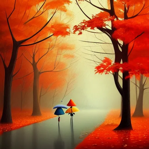 Image similar to goro fujita ilustration a beautiful autumn forest while it is raining heavily., painting by goro fujita, sharp focus, highly detailed, artstation