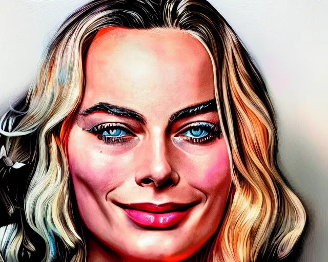 Image similar to neon art of margot robbie, hyper detailed, award winning