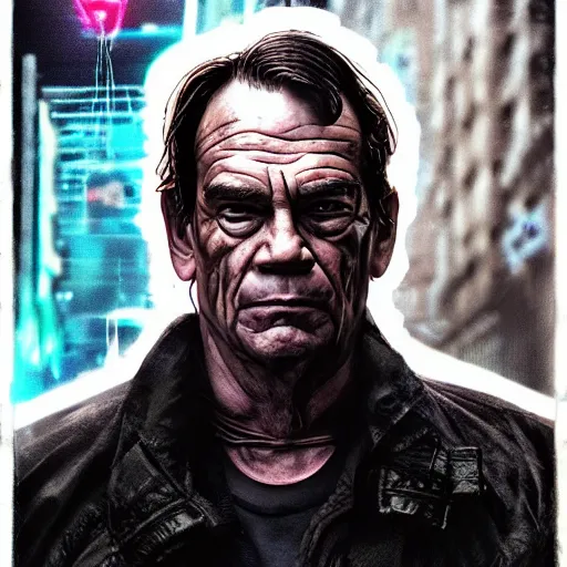 Prompt: cyberpunk impossible very strange portrait of tommy lee jones