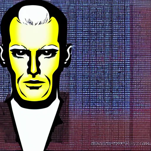 Image similar to character portrait inspired by max headroom and donald trump, digital art work made in comic art style, highly detailed macabre face