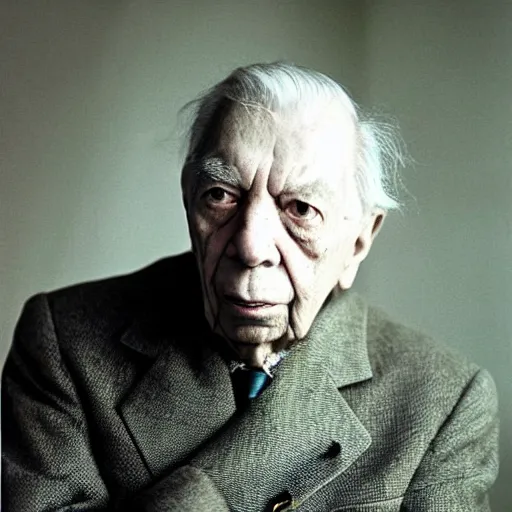 Image similar to “An Annie Leibovitz portrait of Jorge Luis Borges”