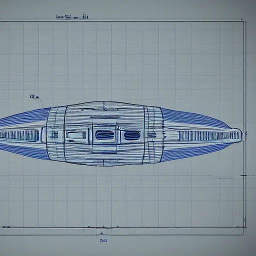 Prompt: blueprint of spaceship, blue, technical drawing, 8 k