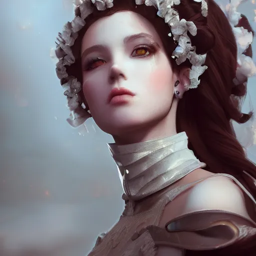 Image similar to beautiful girl portrait in full gown blowing clouds, beautiful portrait, character concept style trending on artstation concept art detailed octane render cinematic photo - realistic 8 k high detailed