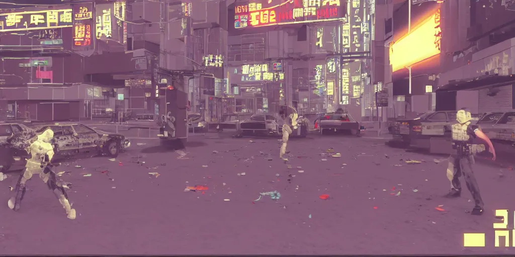 Prompt: 1992 Video Game Screenshot, Anime Neo-tokyo Cyborg bank robbers vs police, Set in Bank Vault Room, bags of money, Multiplayer set-piece :9, Police officers hit by bullets, Police Calling for back up, Bullet Holes and Blood Splatter, :6 ,Hostages, Smoke Grenades, Large Caliber Sniper Fire, Chaos, Cyberpunk, Money, Anime Bullet VFX, Machine Gun Fire, Violent Gun Action, Shootout, Escape From Tarkov, Payday 2, Highly Detailed, 8k :7 by Katsuhiro Otomo + Studio Gainax : 8