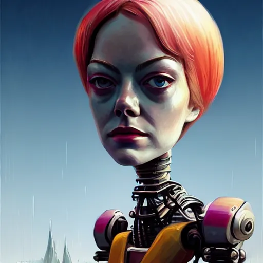 Image similar to beautiful Emma Stone as a robot, western, closeup, D&D, fantasy, intricate, elegant, highly detailed, digital painting, artstation, concept art, matte, sharp focus, illustration, art by Simon Stålenhag