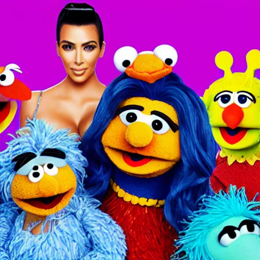 Image similar to kim kardashian as a muppet in sesame street, 8k resolution, full HD, cinematic lighting, award winning, anatomically correct