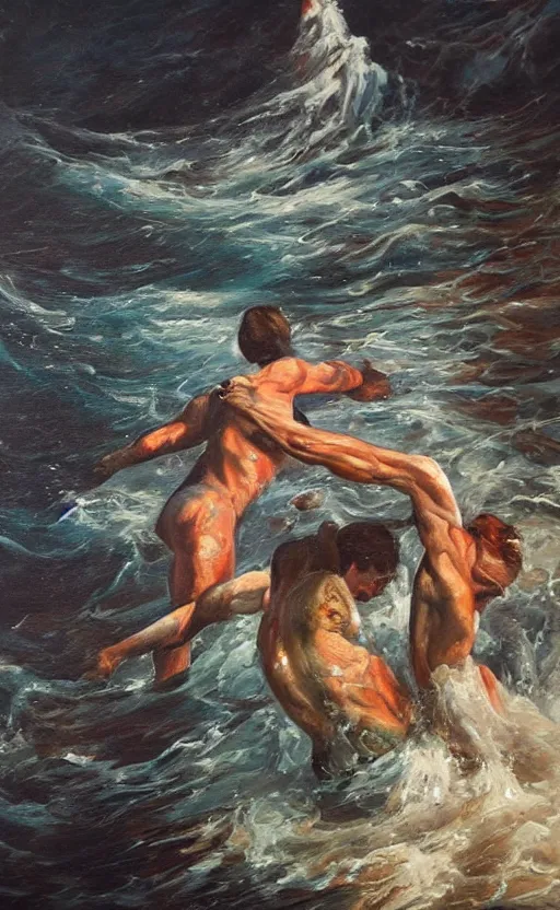 Prompt: Poseidon\'s love affair, oil painting by Bruno Bruni