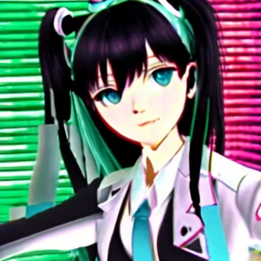 Image similar to a screenshot of hatsune miku in the film pulp fiction ( 2 0 0 1 )