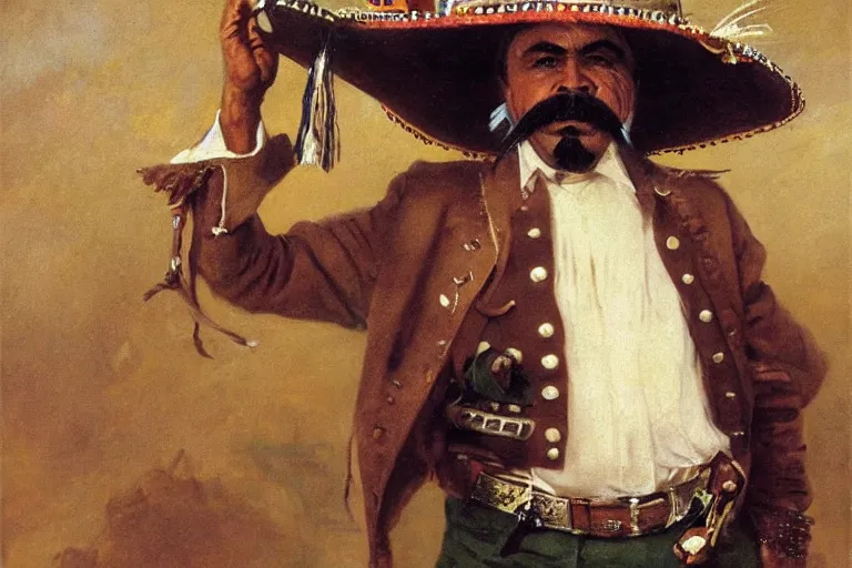 Prompt: a detailed portrait of bruno from encanto dressed as pancho villa, old west bandits, poncho, 1 8 th century south america, art by albert bierstadt and thomas moran