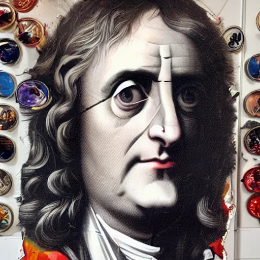 Prompt: portrait of Isaac Newton by Sandra Chevrier