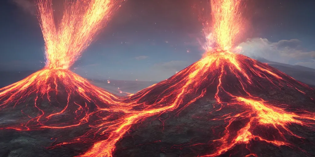 Image similar to a hyper realistic professional photographic view picture of a volcano, photographic filter unreal engine 5 realistic hyperdetailed 8k ultradetail cinematic concept art volumetric lighting, fantasy artwork, very beautiful scenery, very realistic painting effect, hd, hdr, cinematic 4k wallpaper, 8k, ultra detailed, high resolution, artstation trending on artstation in the style of Albert Dros glowing rich colors powerful imagery nasa footage drone footage drone photography