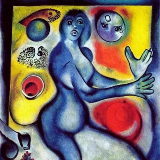 Image similar to A body art. A rip in spacetime. Did this device in her hand open a portal to another dimension or reality?! Monster by Mistake by Marcell Chagall intuitive