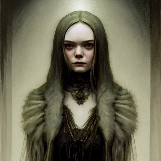 Image similar to symmetry!! portrait of elle fanning in dark souls in the world of andrew wyeth, horror, fashion, dark!! intricate, elegant, highly detailed, digital painting, artstation, concept art, smooth, sharp focus, illustration, art by artgerm and greg rutkowski and alphonse mucha