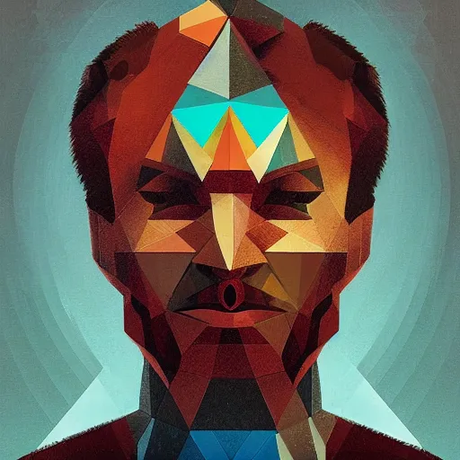 Prompt: geometric portrait by petros afshar, concept art by zhengyi wang, thomas scholes