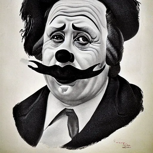 Prompt: communist clown painting, sovier propaganda style, hyper realistic portrait, very detailed line, vivid colors