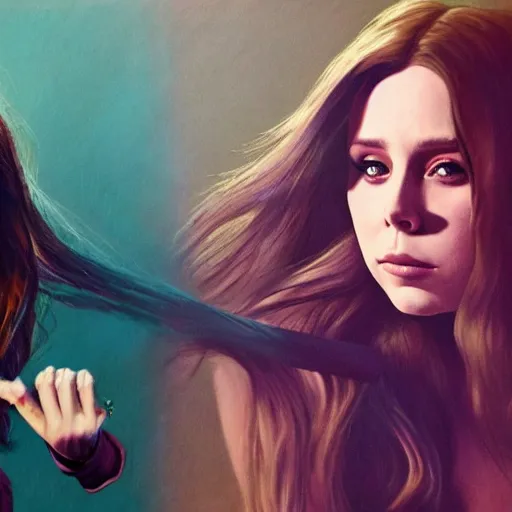 Image similar to lana del rey fighting Elizabeth olsen, photorealistic, high detail