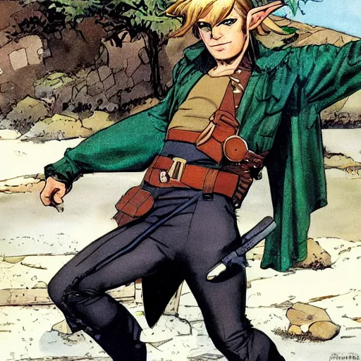 Prompt: a portrait of Link in a scenic environment by Chaykin, Howard.