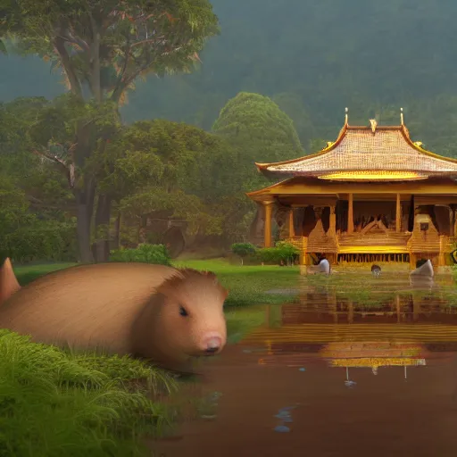 Prompt: The Capybara Sacred Temple, 4K, trending on artstation