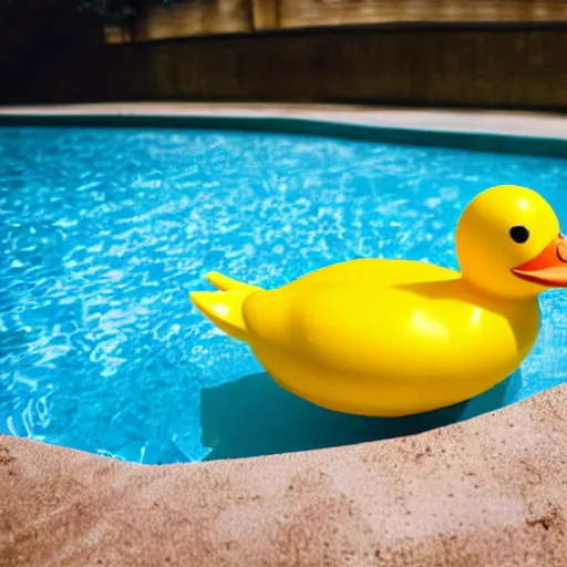 Prompt: a very beautiful polaroid picture of a rubber duck in a pool, award winning photography