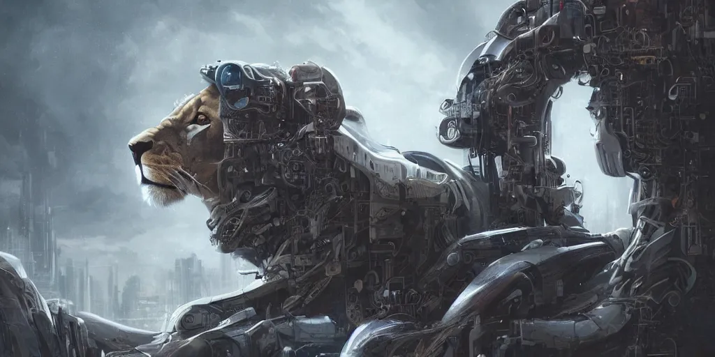 Image similar to Ultra realistic illustration of an lion cyborg, cyberpunk, sci-fi fantasy