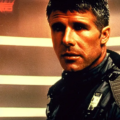 Image similar to film still blade runner Officer Deckard wearing Nike ACG techwear