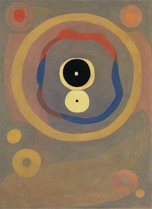 Prompt: squared eyeball god with minimalistic and aesthetic geometric shapes and patterns, muted color palette, symmetric, symbolist, abstract, spiritual art painting by Hilma At Klint